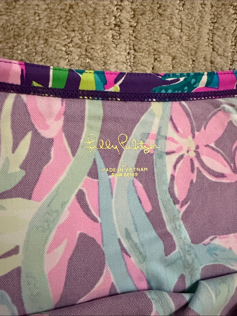 Lilly Pulitzer Purple Tropical Floral Three Quarter Sleeve Top - Picture 2 of 5